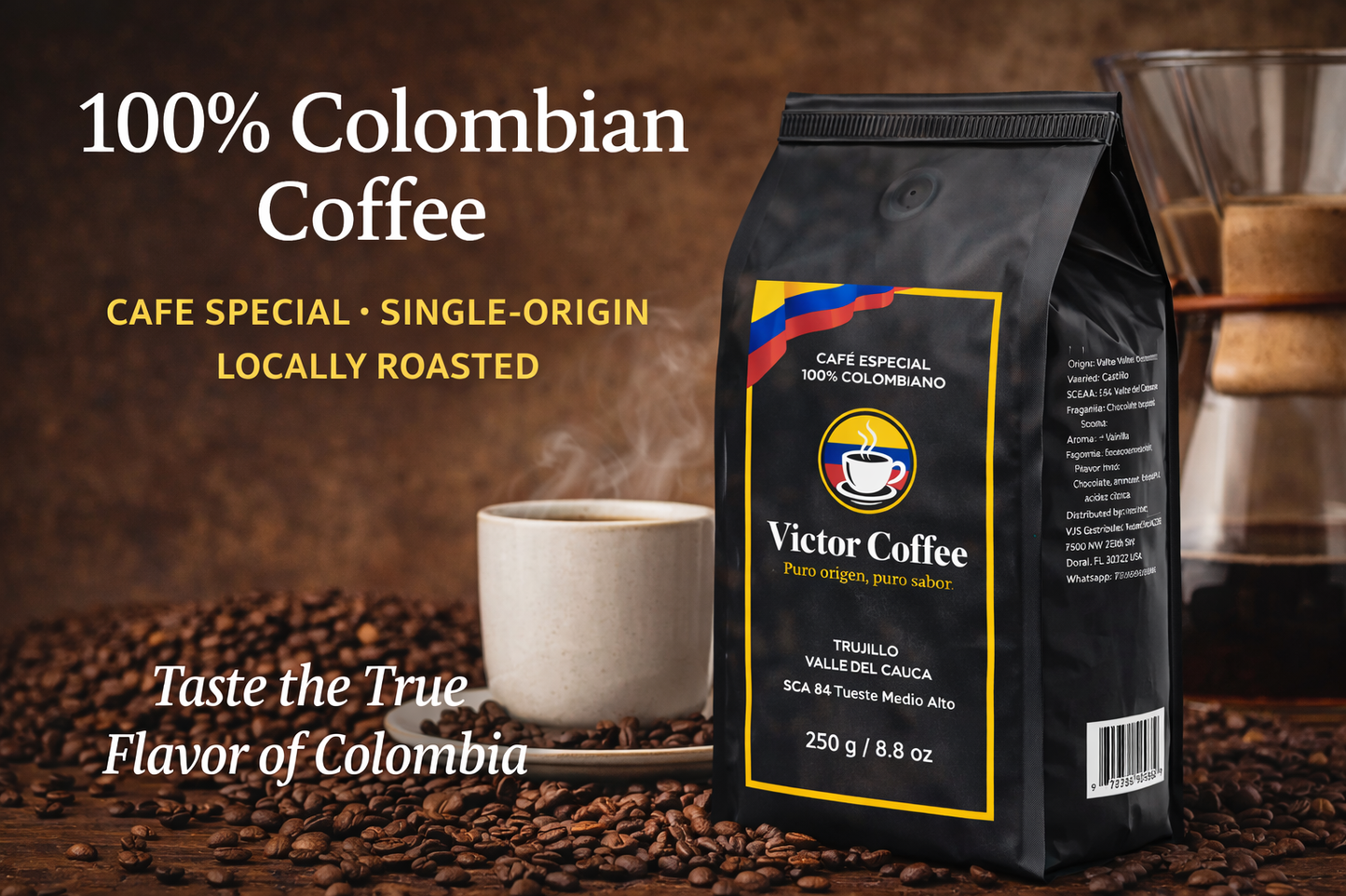 Victor Coffee – Colombian Ground Coffee, 8.8 oz (250 g)