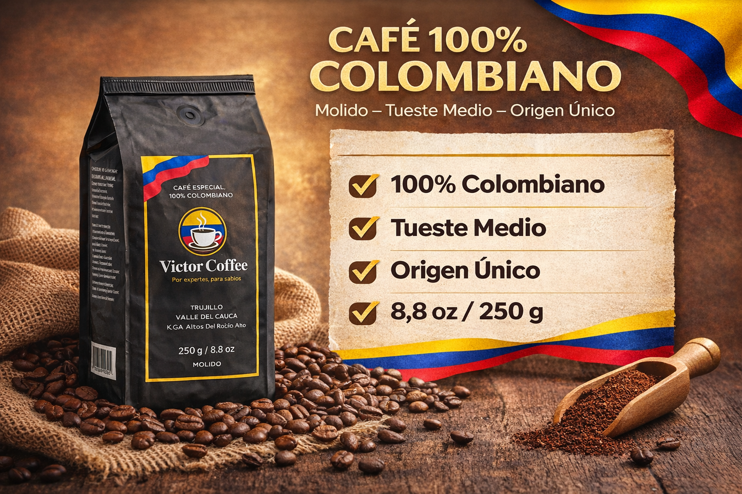 Victor Coffee – Colombian Ground Coffee, 8.8 oz (250 g)