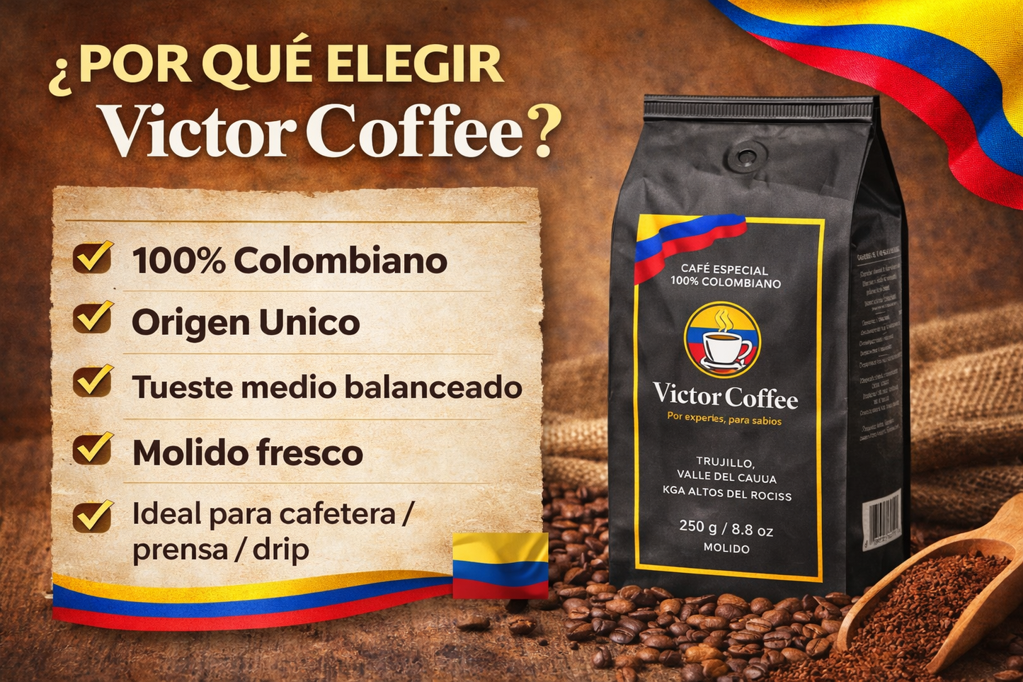 Victor Coffee – Colombian Ground Coffee, 8.8 oz (250 g)