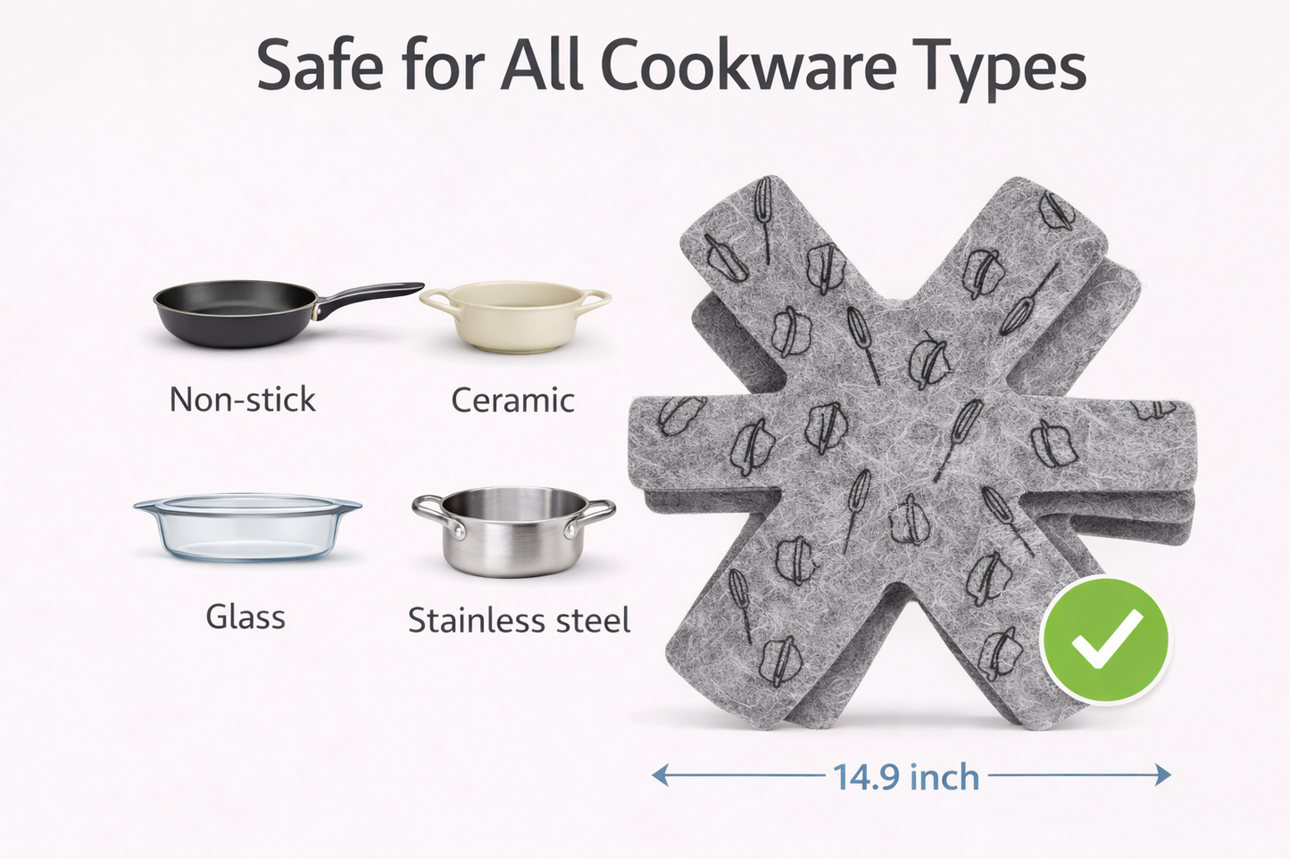 Pot & Pan Felt Protectors Set of 4 – Cookware Stackable Pads to Prevent Scratches, Non-Slip Pan & Pot Separators for Safe Storage and Space Saving