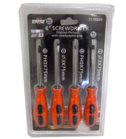 6 Inch Screwdriver Set (4 Pack) – Durable Steel Tips, Non-Slip Ergonomic Handle, Phillips & Flat Head – Home Improvement Hand Tools